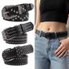 Decorative Belt for Jeans 110cm Punk Star Rivet Women, Faux Leather Studded Waist Durable with Metal Buckle, Edgy Music Festival Streetwear