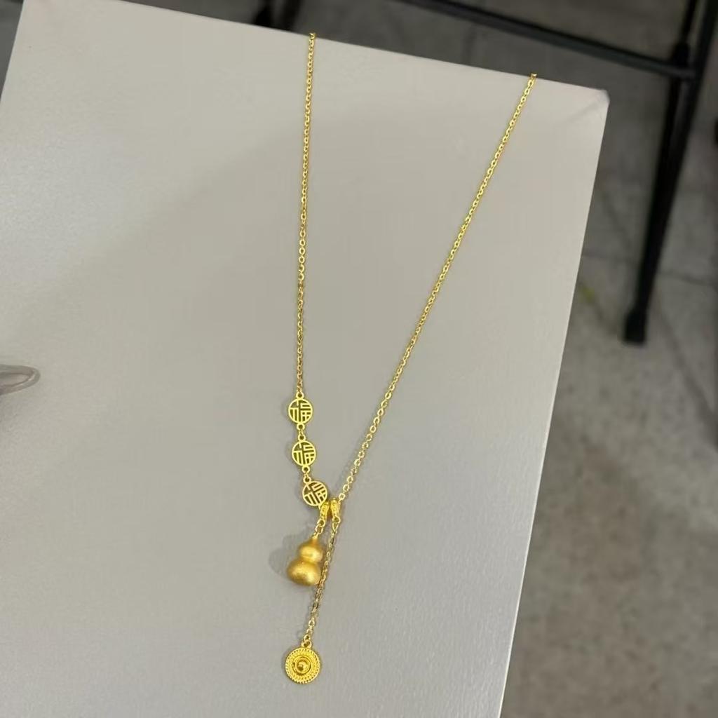 Nowy naszyjnik ze złotą tykwą w stylu chińskim, lekki luksusowy niszowy styl narodowy, temperament, błogosławieństwo