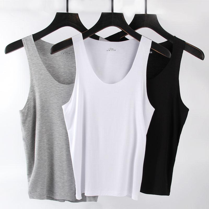 Summer Men's Vest Shoulder Large Size Stretch Sweatshirt Sports Fitness Sleeveless T-shirt Solid Colour Vest Tops