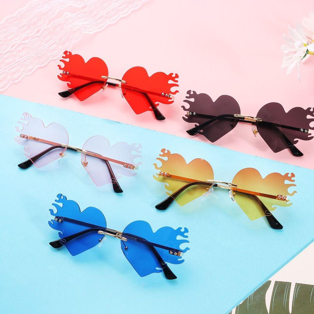 UV400 Protection Flame Love Sun Glasses Rimless Party Favor Eyewear  for Women & Men