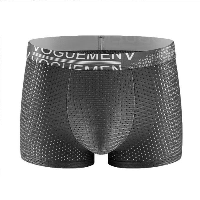 

Летнее мужское нижнее белье Быстросохнущее Сетчатое из ледяного шелка Антибактериальное С большой сеткой Четырехугольные трусы 4XL темно-серого