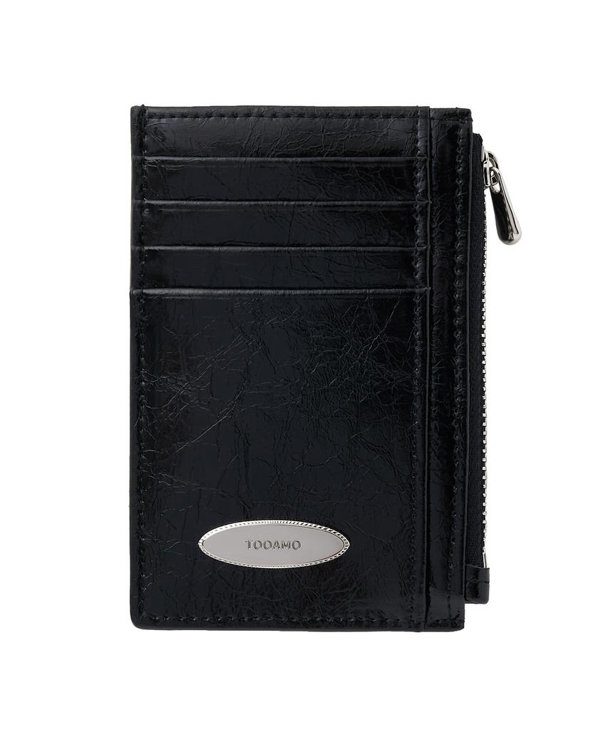 Tooamo Multi-Zipper Coin Card Holder Black [Cowhide]