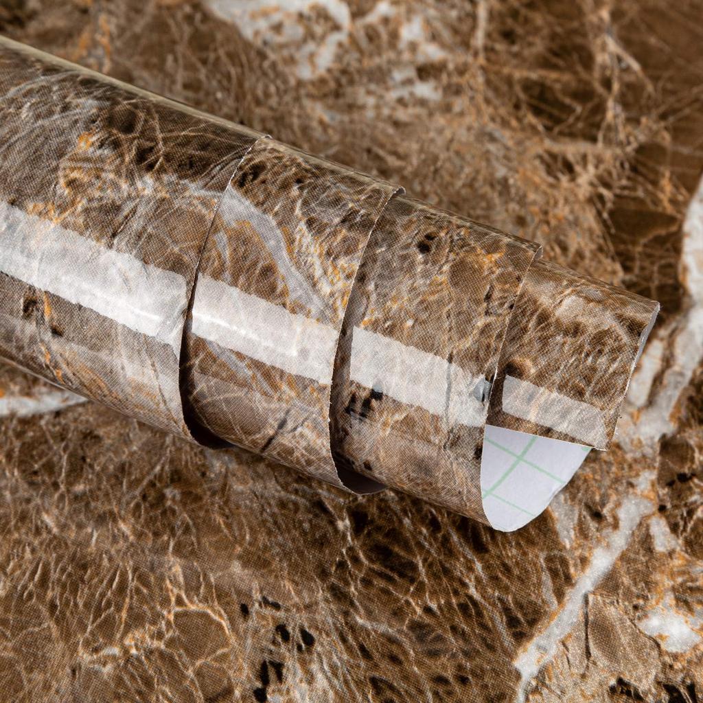 JSEVEM 16"×394" Thick Brown White Marble Wallpaper Peel and Stick Waterproof Brown Marble Contact Paper Vinyl DIY Faux Granite Furniture Tile