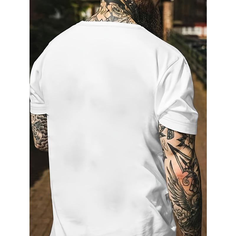 Europäische Größen Herren Sunset Kokospalme Letter Print Rundhals T-Shirt, Sommer Outdoor Sport Kurzarm