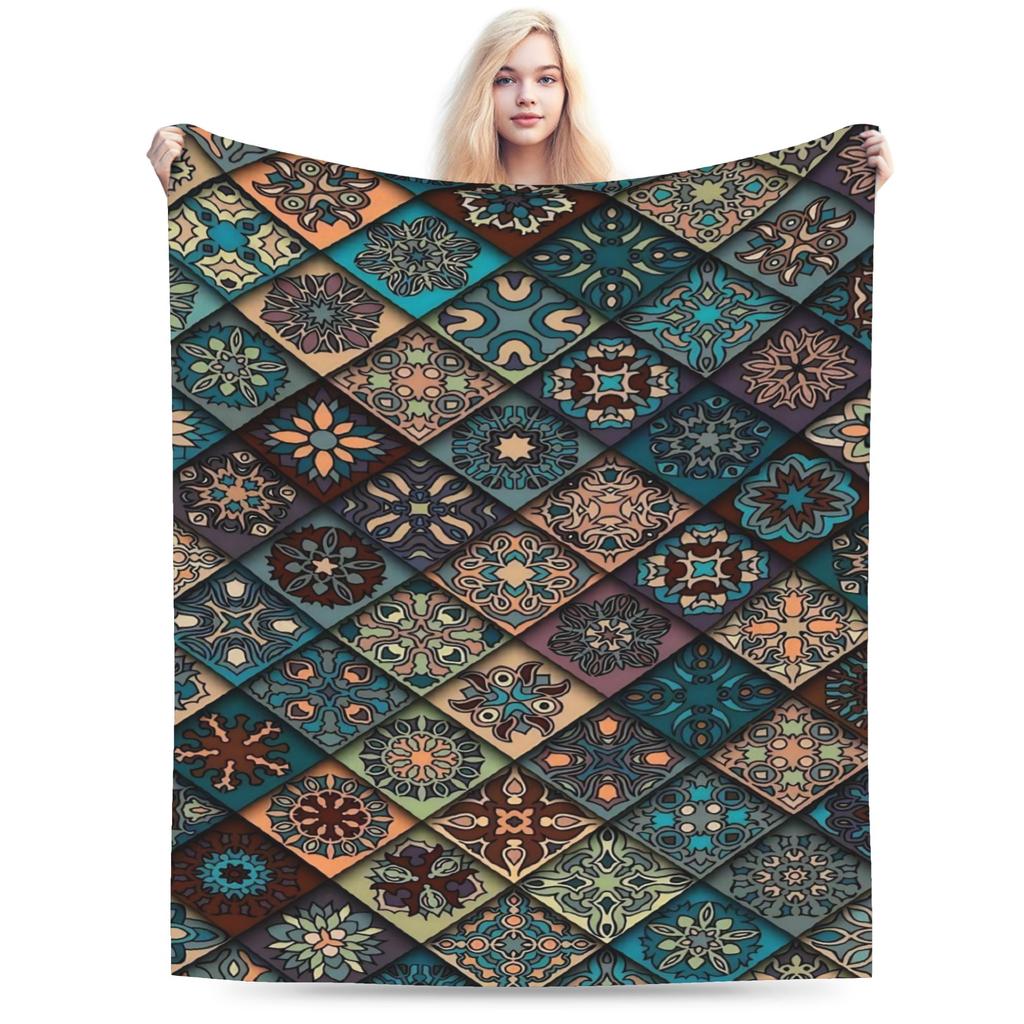 Retro Bohemian Woven Pattern  Plush Blanket Kids  Flannel Throw Blanket For Couch Chair Sofa Bed Soft Warm Bedspread Gift