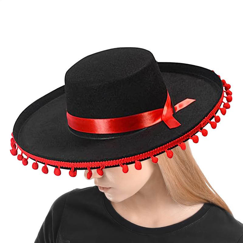 

Mexican Sombrero Felt Adults Sombrero Party Hats Wide Brim Cosplay Costume With Pom-Poms Spanish Outfit Accessories For Men China Mainland