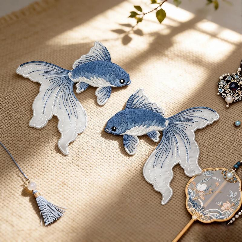 2Pcs Multi-Color Goldfish Embroidery Patches Fabric For T-Shirt Bags Hats Accessories Diy Iron On Stickers Repair