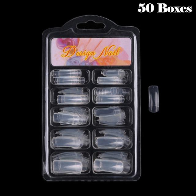 

50 коробок, набор французских акриловых искусственных накладных ногтей, натуральный полный полупокрытие, прозрачный накладной дизайн ногтей, салон и дом
