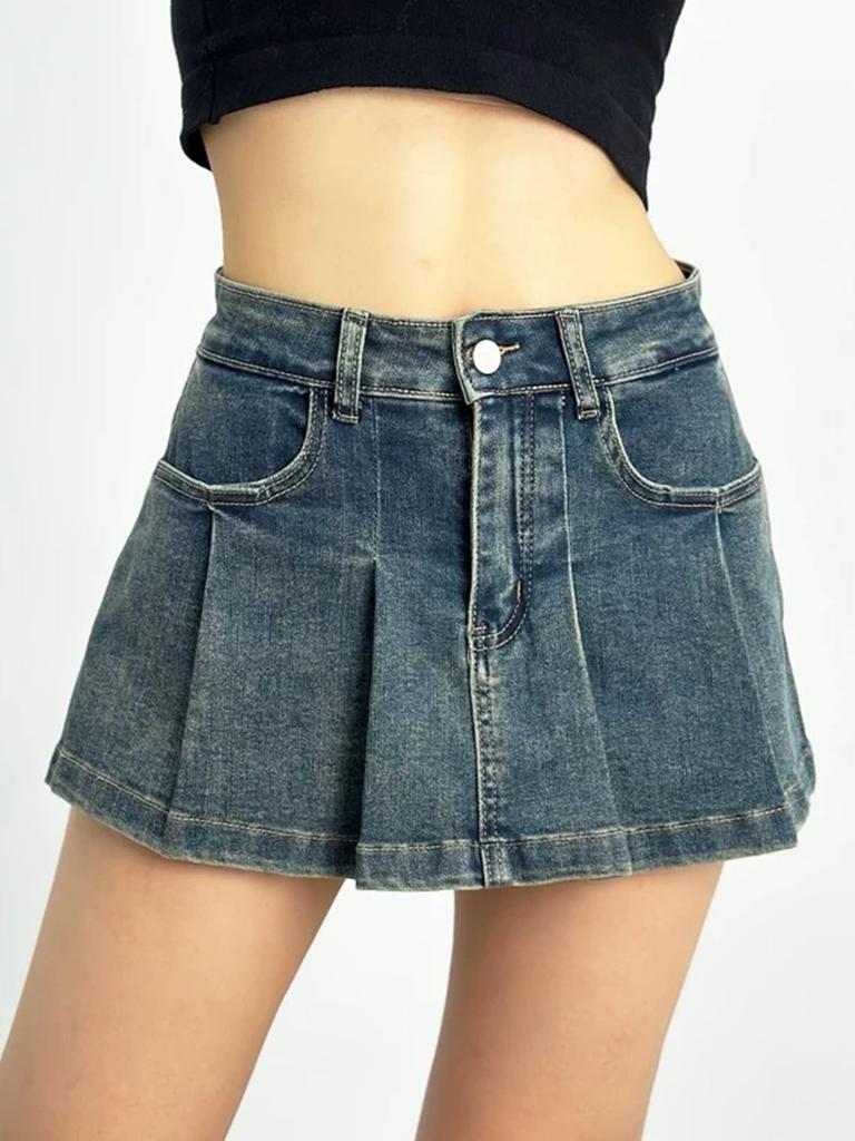 Syvent Denim Culotte Korean Mini Perfect for Product 12F523 Skirt, Style, Stylish, Cute, Casual, A-Line, Length, Women, Number