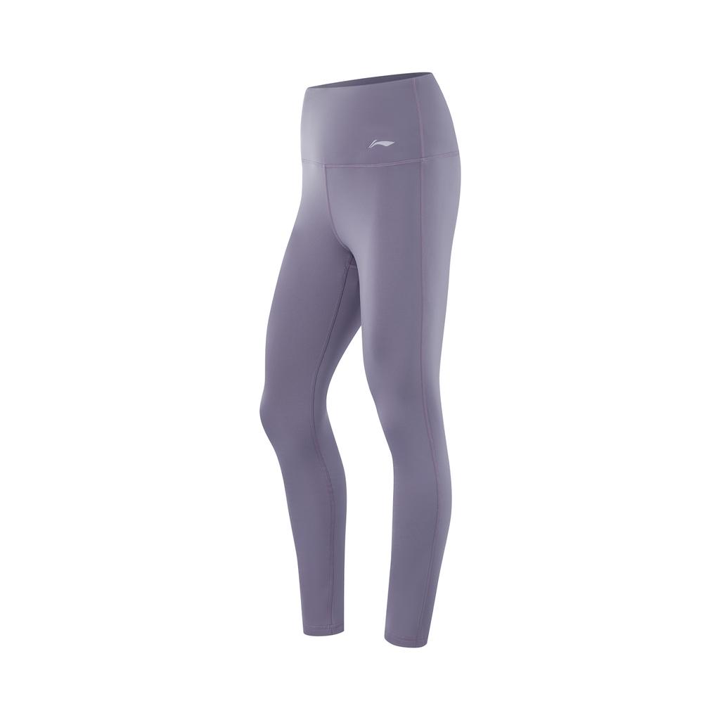 Li-Ning High Waist Warm Fleece Knitted Sports Pants Women Bottoms Dark-Gray Purple AKLU908-1