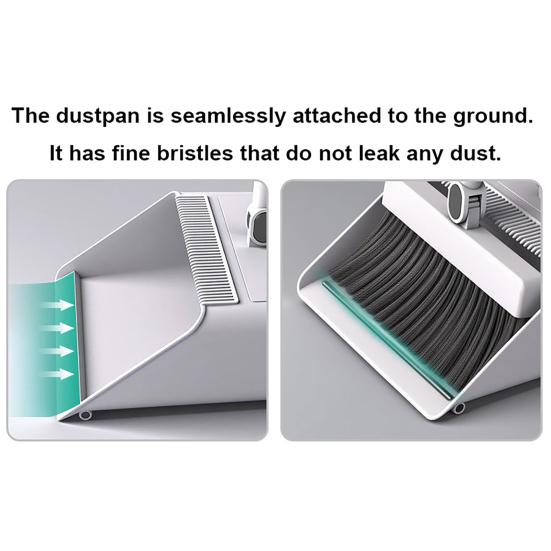 3-in-1 Broom Dustpan Set with Built-in Comb Teeth Long Handle Adjustable Extension Poles Retractable Floor Brush