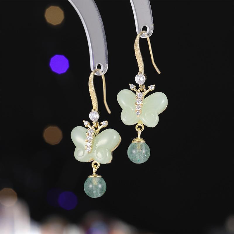 

Ретро нежные и универсальные серьги-бабочки женские искусственные нефритовые бахромчатые серьги-крючки длинные супер фея старинные серьги туфли зелёный