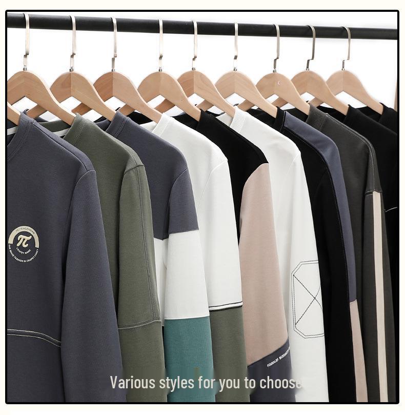 Tide Men's Spliced Round Neck Sweatshirt - Korean Slim Fit, Casual Spring/Autumn Style.