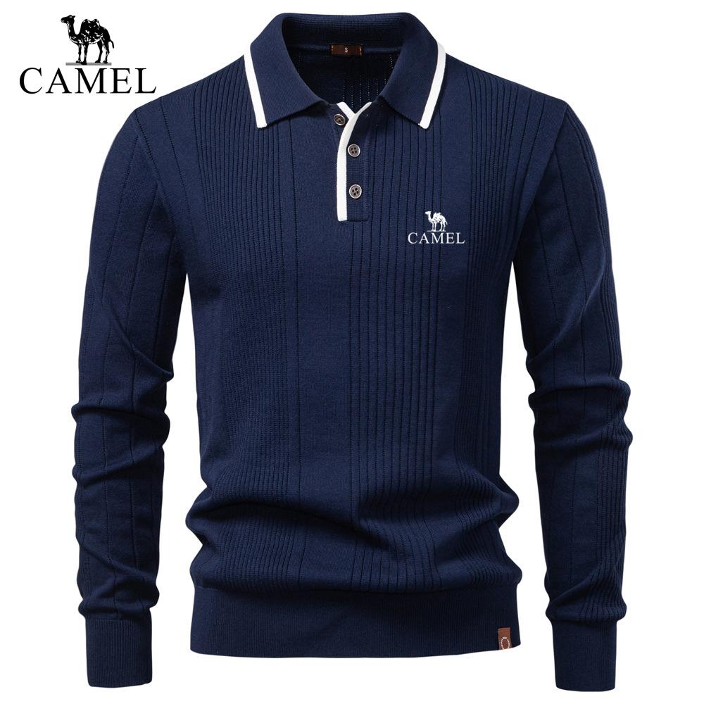 CAMEL 2026 Autumn and Winter Embroidery New European Size Lapel Men s Sweater Polo Half Zipper High-quality Knitted Sweater Men s Clothing S