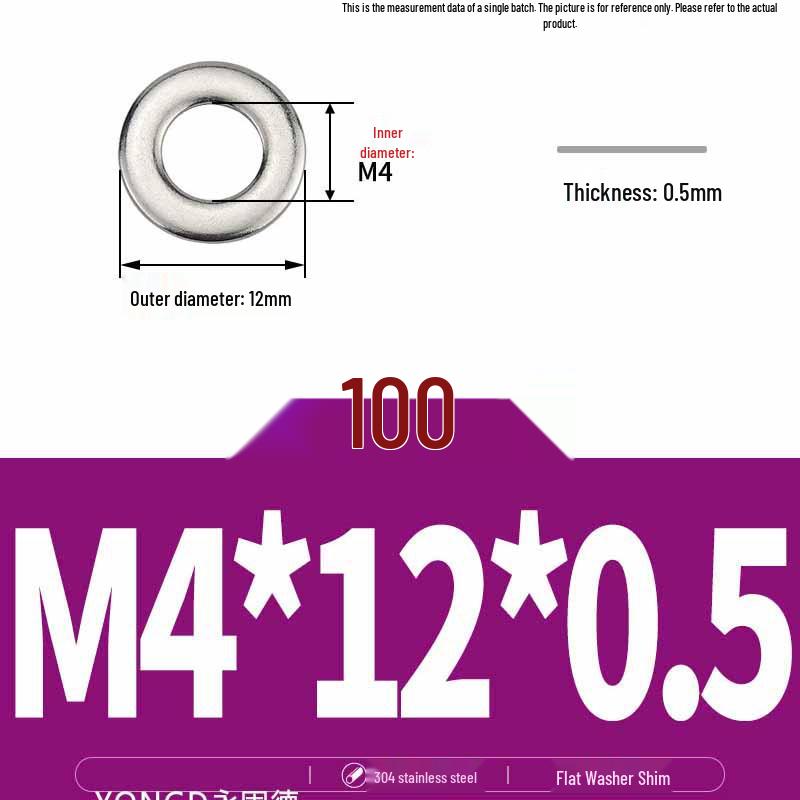 304 Stainless Steel Thickened Flat Washer / Ultra-thin Metal Gasket, Sizes M1.6-M10