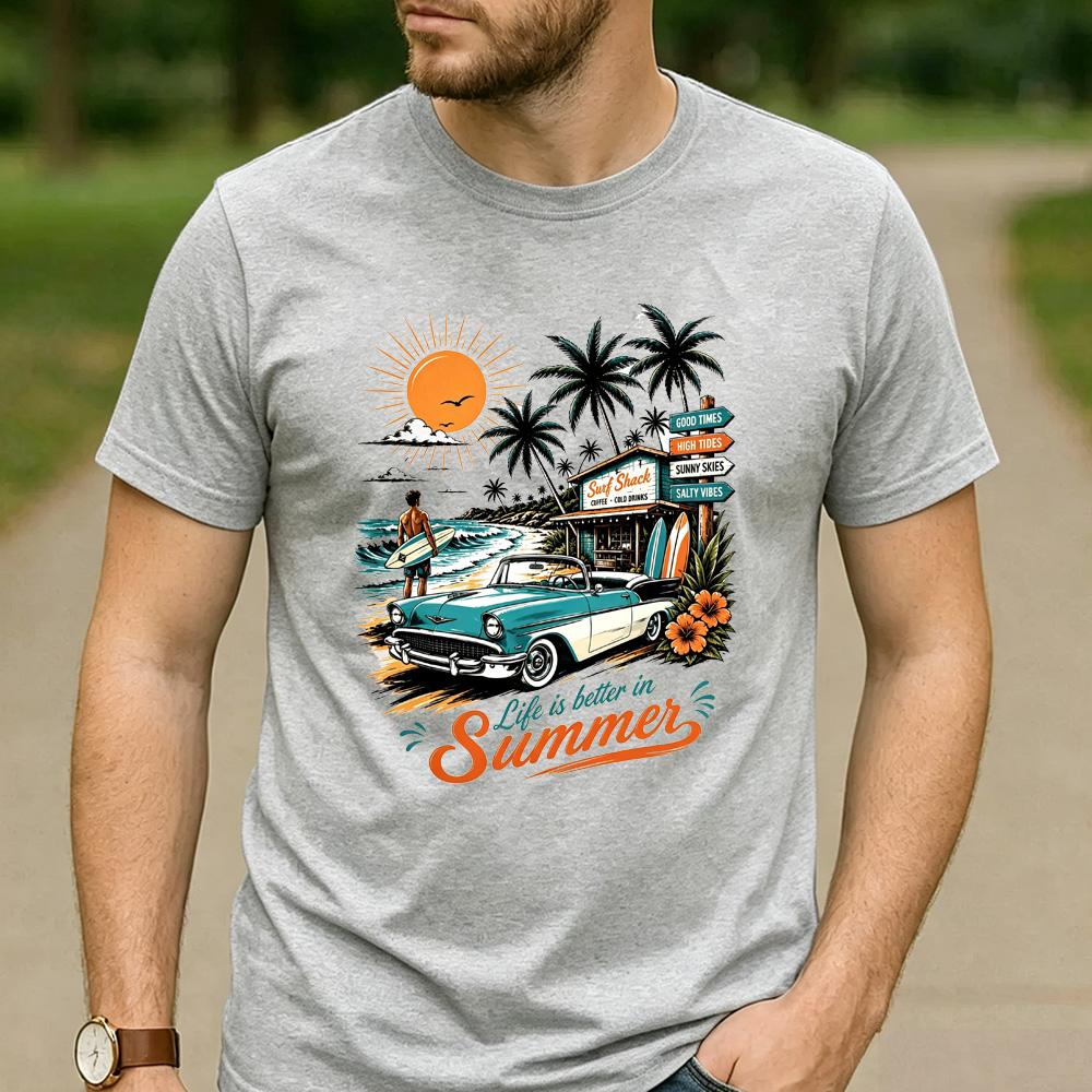 Retro Surf Shack Fan Gift T Shirt Vintage Classic Car Beach Surf Graphic Unisex Unisex Unisex Cotton Summer Vacation Daily Tops