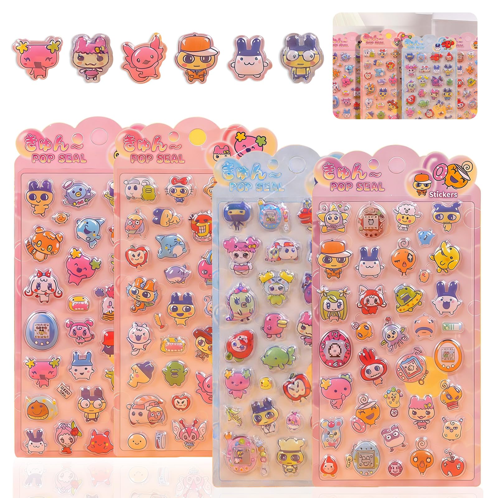 

Mocasa 4-Piece 3D Bubble Stickers Set for Notebooks Water Bottles Phone Accessories Craft Supplies Jewel Style Puffy Transparent Background