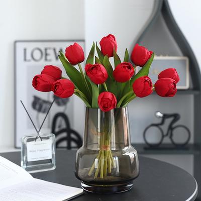 1 Bunch Valentine's Day Gifts Tulip Artificial Flowers 6 Heads Real Touch Fake Flowers for Mother Artificial Luxury Tulip for Home Wedding Decorations