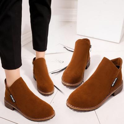 Korean Style Women's Martin Ankle Boots with Side Zipper - Low Heel, Low Shaft, Sizes 41-42