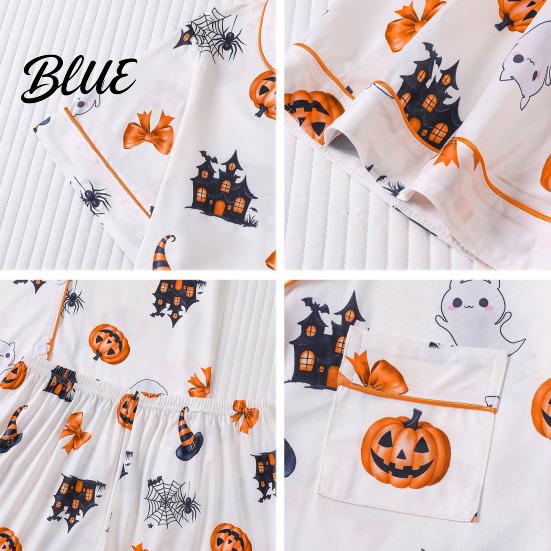 Ghost And Pumpkin Print Pajamas Women's Short Sleeve Pajama Set Two Piece Button Down Stylish Top Shorts Pjs Lounge Halloween Sleepwear Outfits