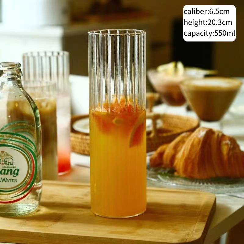 INS Ribbed Glass Cups Drinking Glasses Iced Tea Cup Water Juice Cocktail Glasses Bar Beverages Coffee Mug Kitchen Drinkware