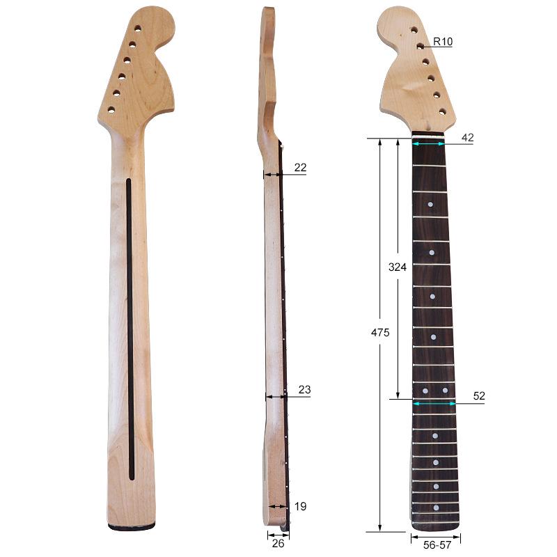 Linkshändiger 6-Saiten ST E-Gitarrenhals: Großer Kopf, 22 Bünde, Ahorn & Palisander, Mattes Finish, DIY-Modifikation