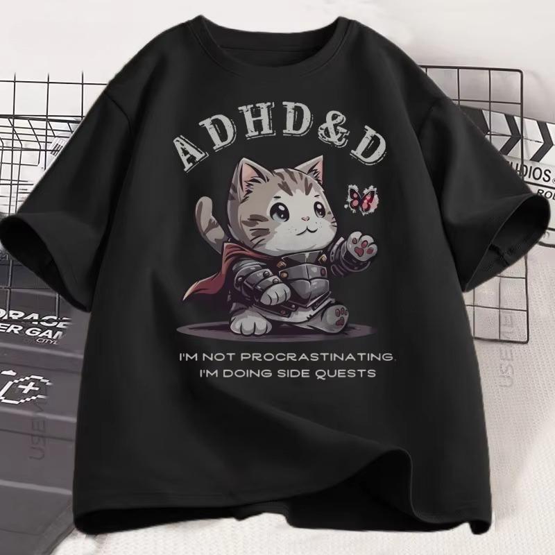 

ADHDD Im Not Procrastinating Cat Tshirt Funny Graphic Printed Tshirts Cotton Short Sleeve Summer Loose Tees Oversized Tops 4XL