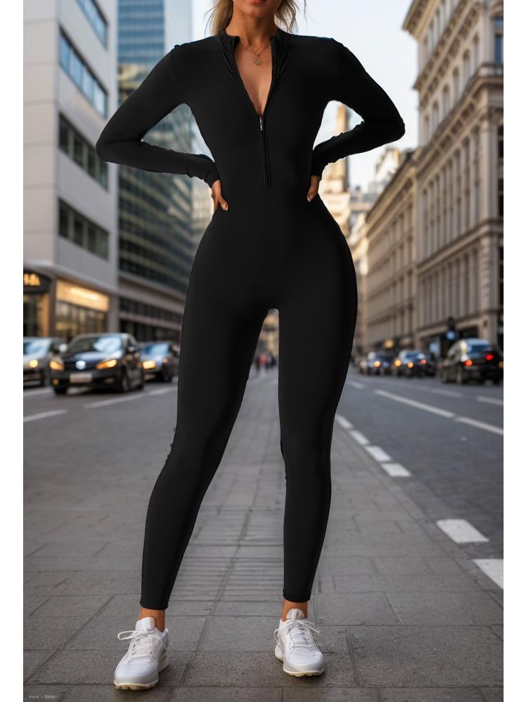 

Autumn Winter Long Sleeve Long Zipper Yoga One Piece Suit Integrated Sports Fitness Tight One Piece Clothing Beach Vacation Elegant Casual Wear M