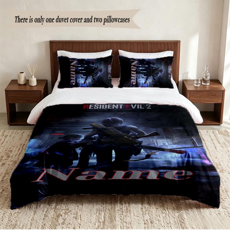 Resident Evil Personalized Custom Name 3‑Piece Bedding Set Soft Duvet Cover Set For Bedroom Home Decor