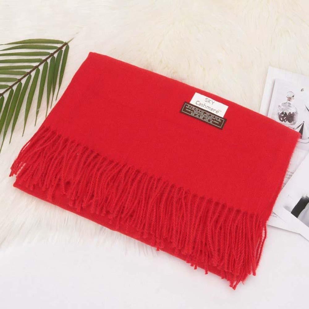 Polyester Solid Color Shawl Windproof Long Neckscarf with Tassel Gifts Classic Wool Scarf  Outdoor