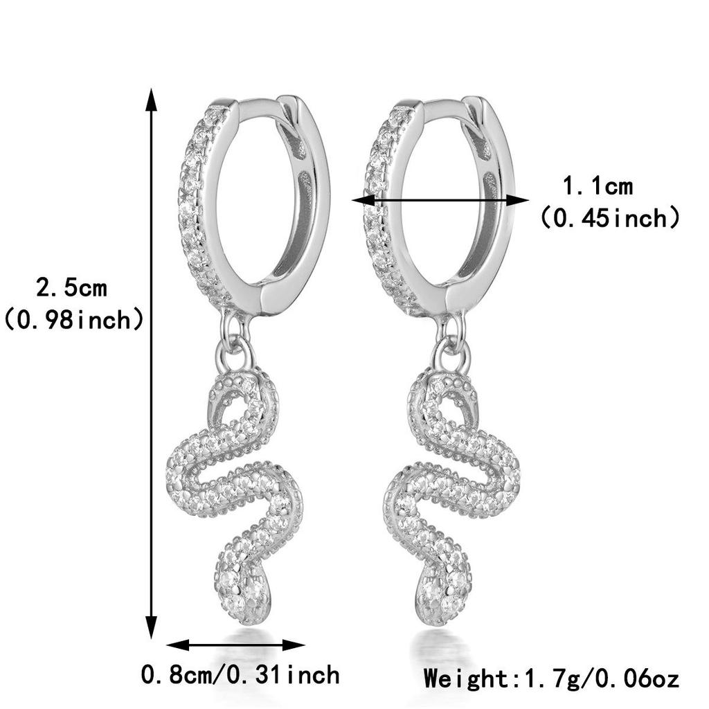 European S925 Sterling Silver Snake Hoop Earrings with Full Diamond for Women - Unique and Elegant Design