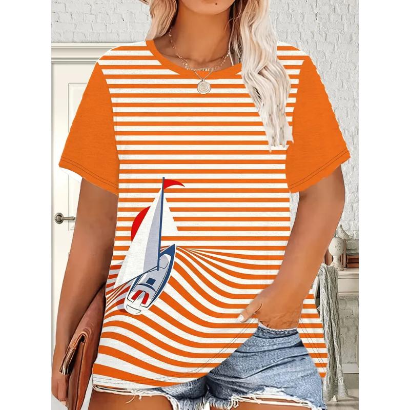 Fashion Women's Crew Neck Short Sleeve 3D Casual Color Printing Casual Short Sleeve Crew Neck T-Shirt