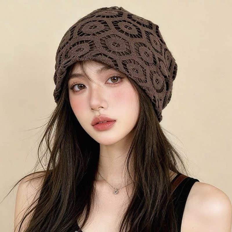Women S Hand Crochet Hollow Out Beanie Cap Spring Summer Thin Breathable Knit Hat