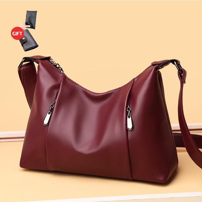 Damen-Schultertasche aus weichem Leder, Messenger-Tasche, inklusive Geldbörse und Kartenpaket