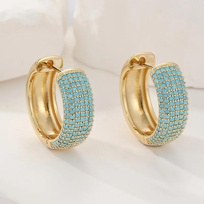 Luxurious Sparking Wide-faced Inlaid Synthetic Zirconia Hoop Earrings Women Exquisite Party Banquet Jewelry Accessories