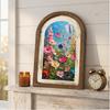 Vintage Framed Wall Art, Curved Wooden Floral Wall Art, Arched Wood Framed Wall Art, Rustic French Country Style Paintings for Bedroom
