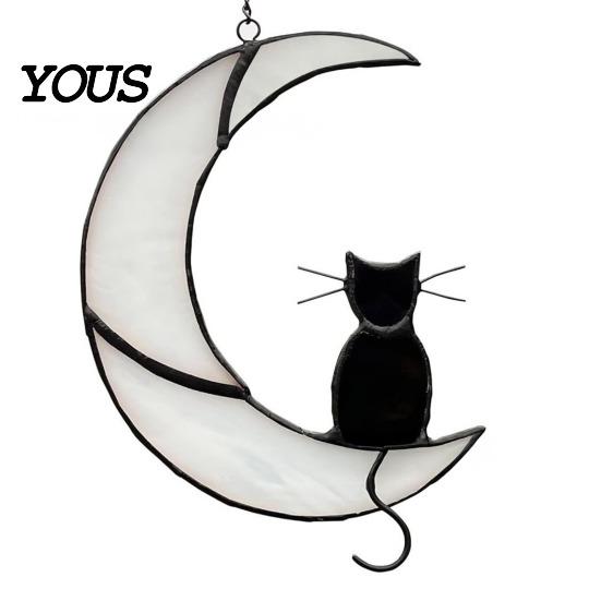 Decorative Hanging Ornament Acrylic Cat Pendant with Chain, Animal for Window Crescent Wall Decor, Cute Lover Gift Home Room Decoration Light