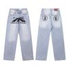 Mens High Street Graffiti Jeans Vintage Washed Slightly Flared Long Pants