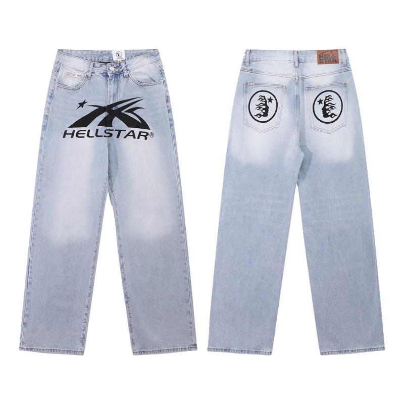 Mens High Street Graffiti Jeans Vintage Washed Slightly Flared Long Pants
