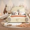 140*200cm Cartoon Bed, Children's Bed, Bear Bed, Equipped with Slide and Ladder, PU Material, Easy To Clean, Cute Shape, Beige