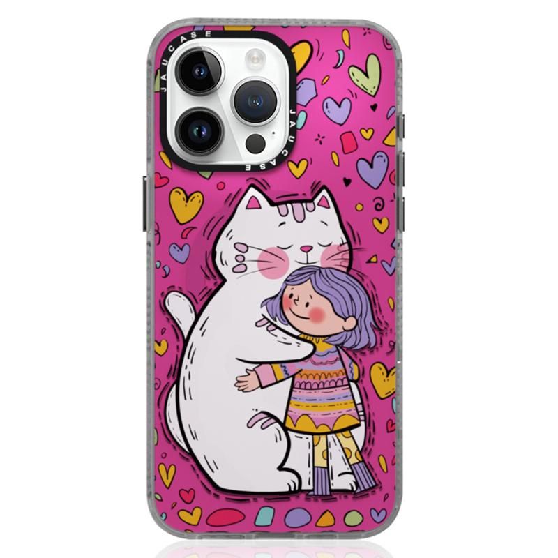 

JAUCASE For iPhone 15 Pro Max Compatible with MagSafe Phone Case Cartoon Cat PC+TPU Cover Pink