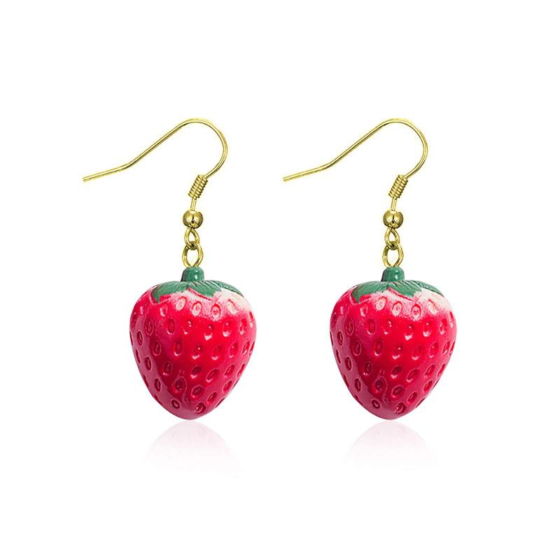 Unique Pastoral-Style Strawberry Earrings Hooks And Pendants Featuring Three-Dimensional Fruit Designs