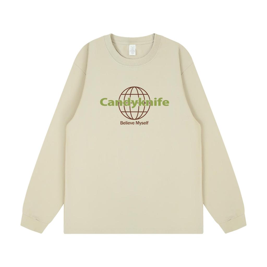 Trendy Unisex Autumn/Winter Ribbed Cuff Print Long Sleeve T-Shirt