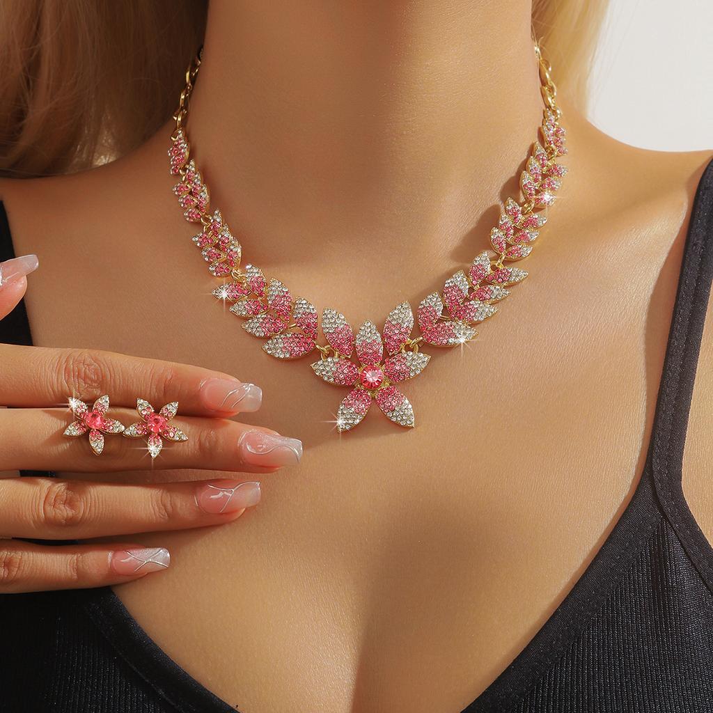 3PC Women's Fashion Flower Necklace Earrings Jewelry Set Elegant and High End Design, Suitable for Party and Festival Gift-8495