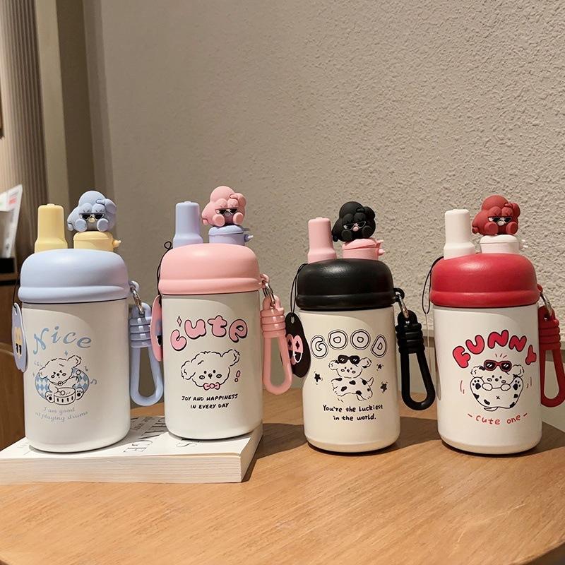 Thermos Cup High Value Cartoon Straw Cup Portable Stainless Steel Student Vacuum Cup