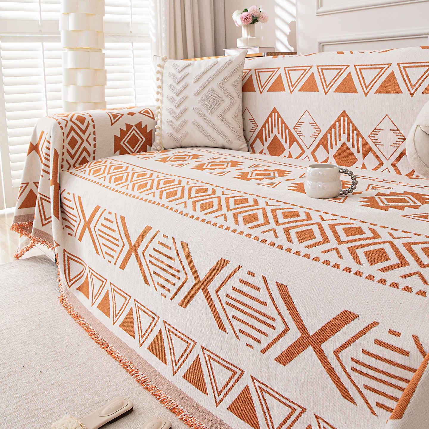 Bohemian Geometric Pattern Full Coverage Sofa Cover Slipcouch Throw Blanket 180*130cm