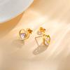 High Quality Shiny Zircon Heart Stud Earrings for Women, Stainless Steel Gold Color Earrings, Light Luxury Jewelry Gift