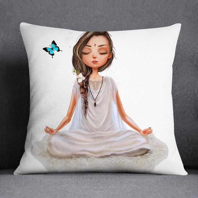 Yoga Little Girl Animal Series Pattern Decorative Pillowcase Square Pillowcase Home Office Ornament