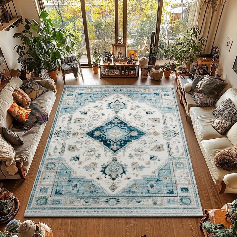 RAKKS Vintage Boho Carpet Floral Large Area Rugs , for Living Room,Bedroom, Beside,Kitchen, Door Mat,Super Non-Slip Brown,Green