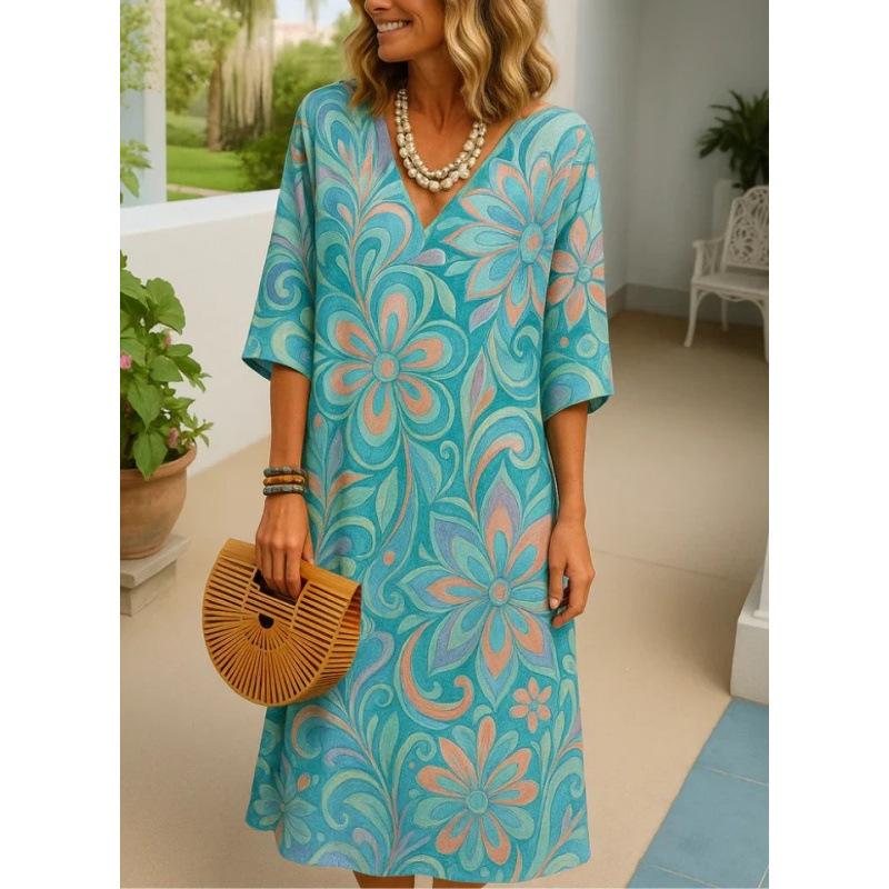 Shirt Dress Women's Casual Floral D Printed Sleeve Long Dress